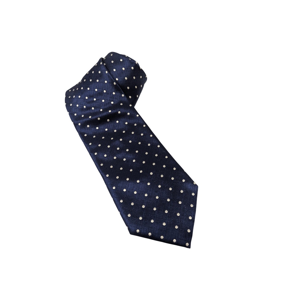 Armani Collezioni Navy Blue White Polka Dot Silk Tie Made in Italy Mens Classic